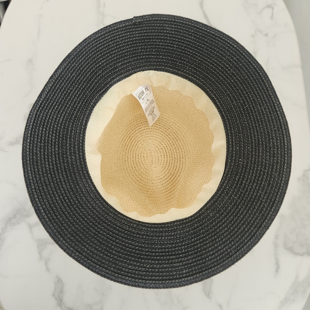 Two-Tone Black & Beige Synthetic Raffia With Ribbon Womens Hat - Picture 7 of 17
